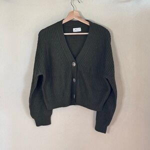 Poof Apparel Olive Green Chunky Ribbed Knit Cardigan Sweater V-Neckline NWOT M